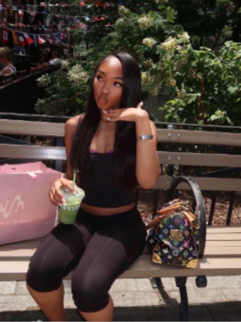SHEIN Black Cropped Tank & Capris Active Set